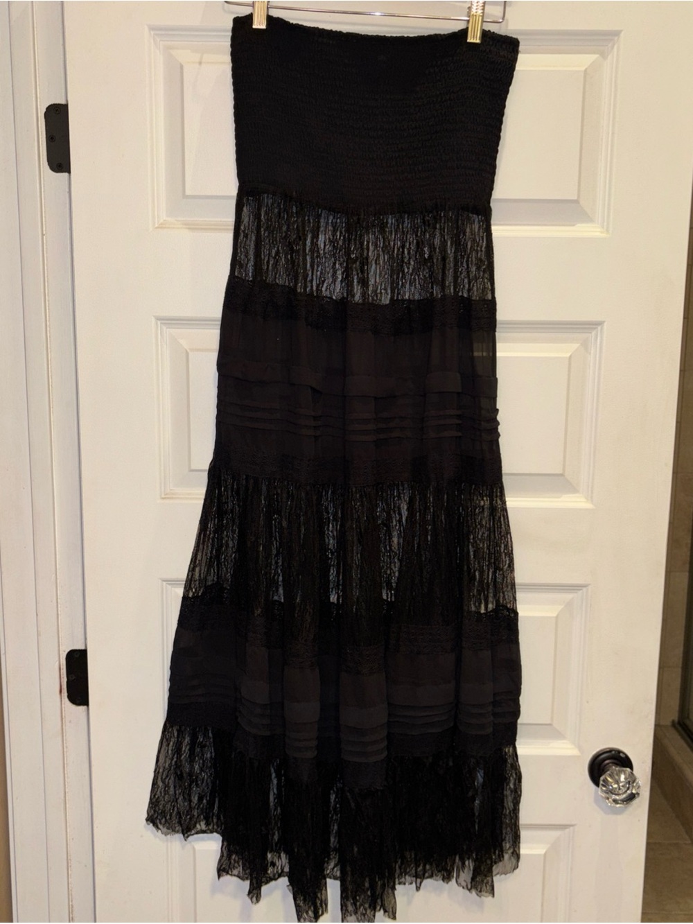 Anthropologie Smocked Sheer Lace Overlay Dress Whimsigoth Y2K Goth Grunge Fairy